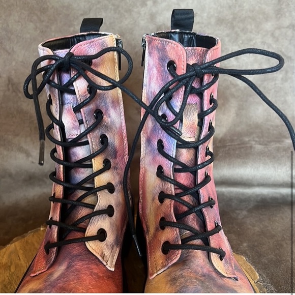 Yoki Platform Combat Boots Tie Dye w/Black Soles, Laces & Zippers~Sz 7 - Picture 4 of 10